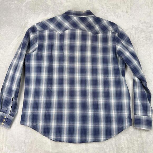 Vintage Wrangler Western Plaid Snap Button Shirt Blue Cowboy Workwear Men Size L - Picture 2 of 9